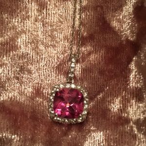 14k Silver With Pink Gemstone Necklace Brand New